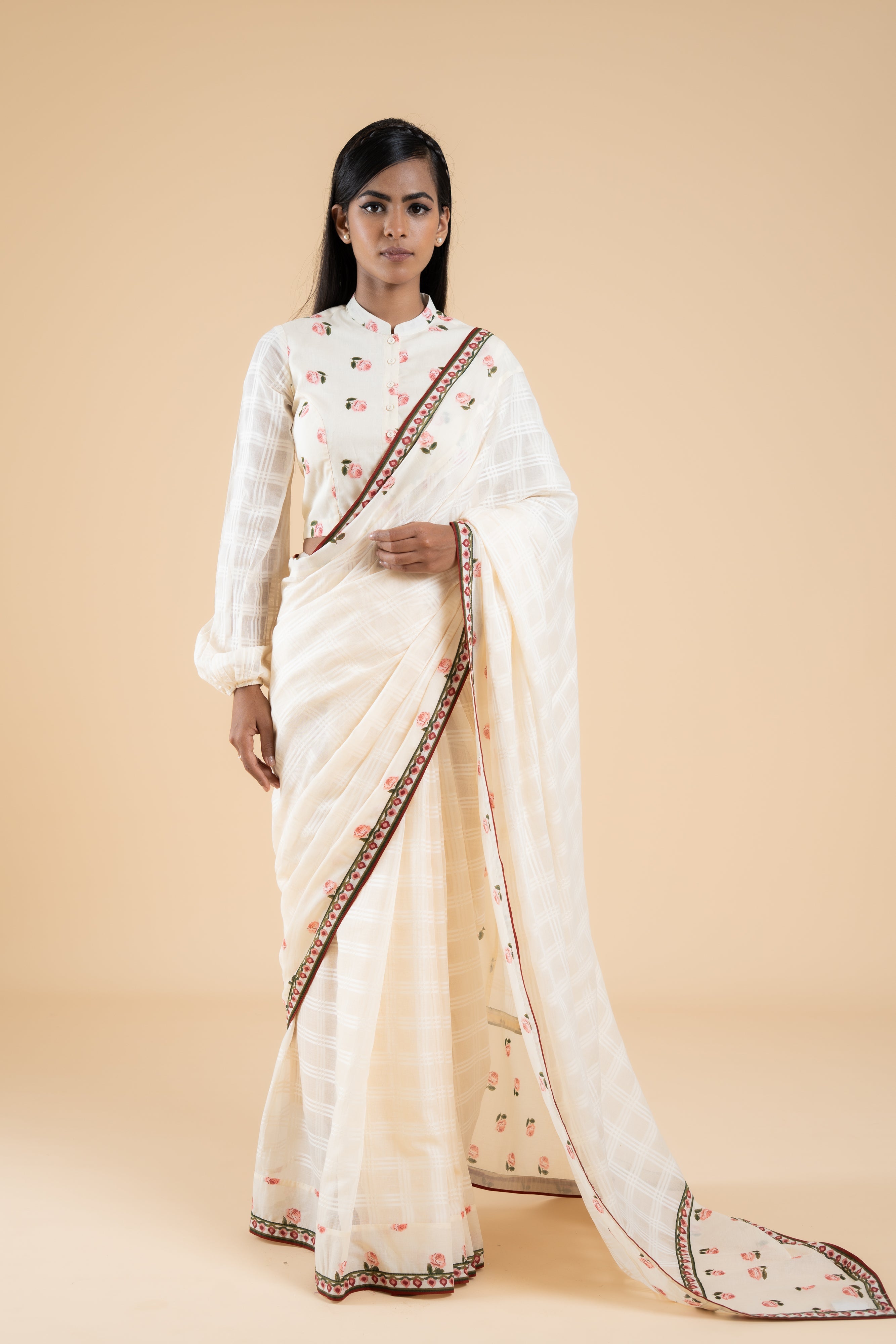 OFF WHITE SAUMYA SAREE WITH UNSTITCHED BLOUSE  PCS