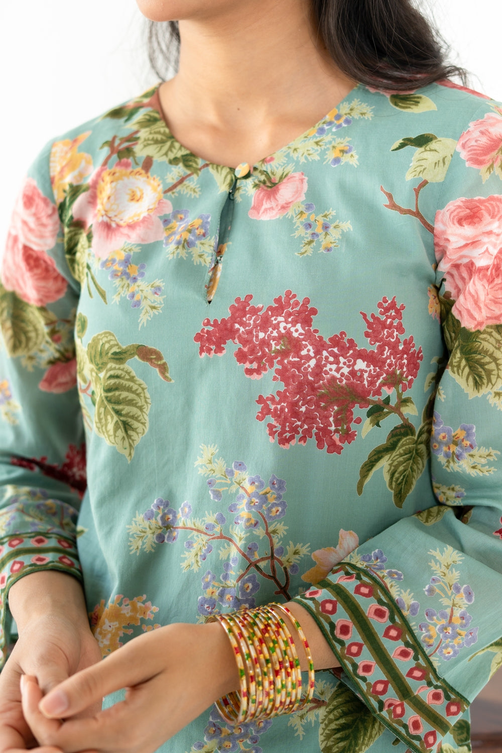 SAGE GREEN NEHER  KURTA WITH FARSI SALWAR  SET OF 3