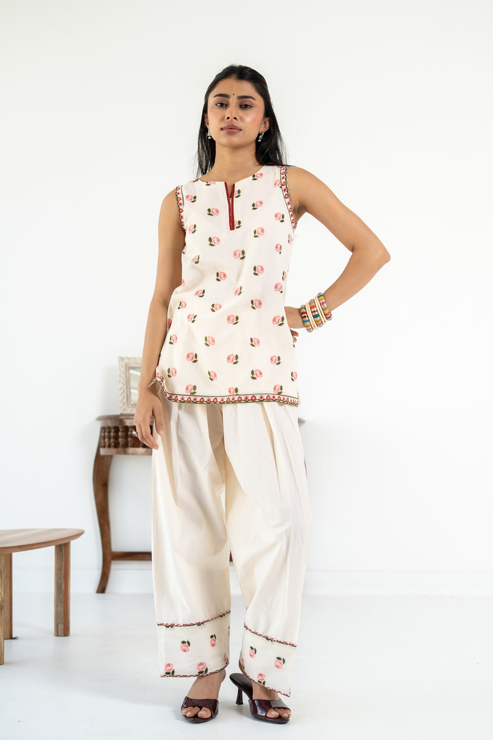 OFF WHITE  ROOH KURTA WITH FARSI SALWAR  SET OF 3