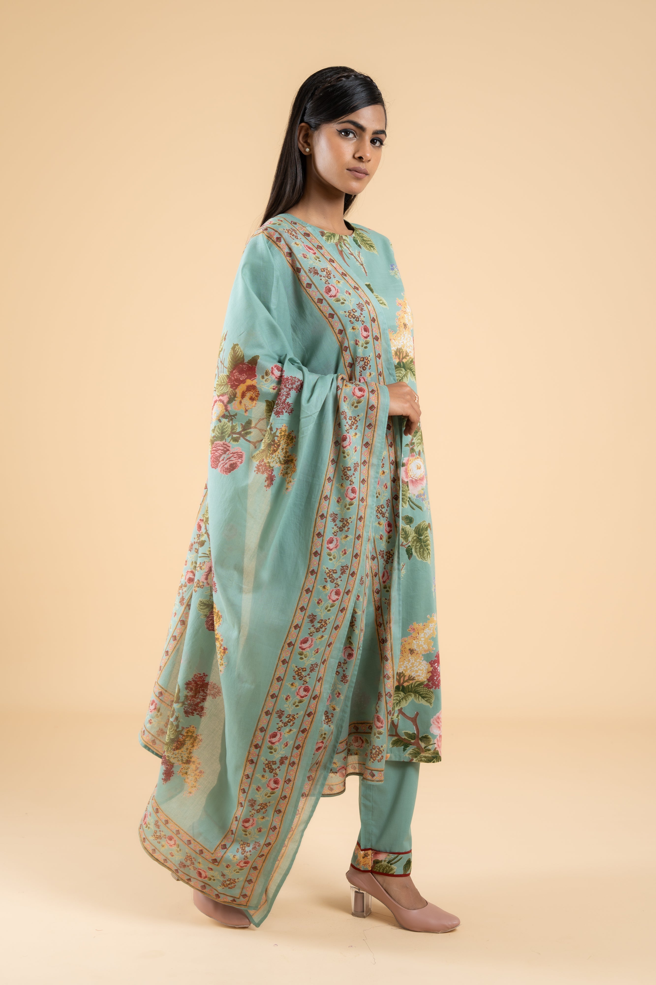 SAGE GREEN PUSHP KURTA SET OF 3