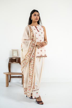 OFF WHITE  ROOH KURTA WITH FARSI SALWAR  SET OF 3