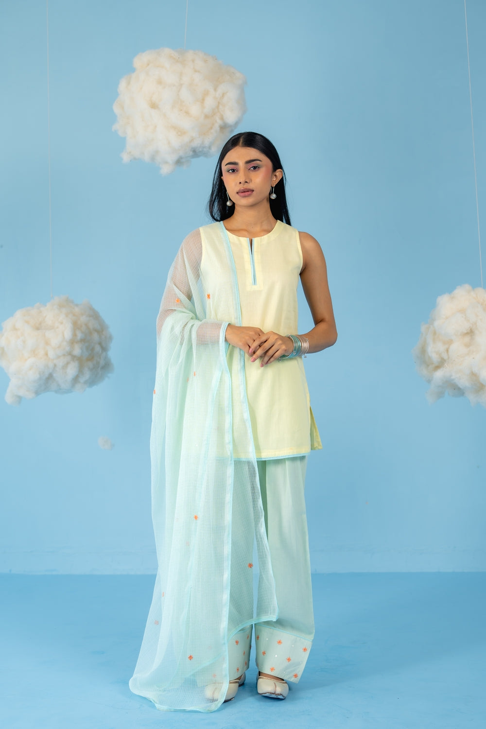 BUTTER YELLOW & MINT GREEN  MANGO MINT FARSI SALWAR SET OF 3