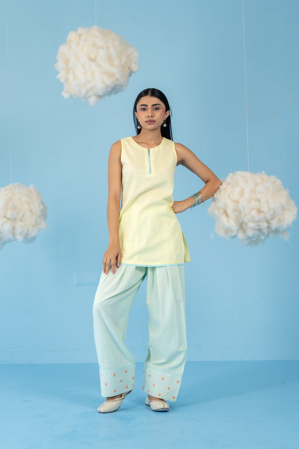 BUTTER YELLOW & MINT GREEN  MANGO MINT FARSI SALWAR SET OF 3