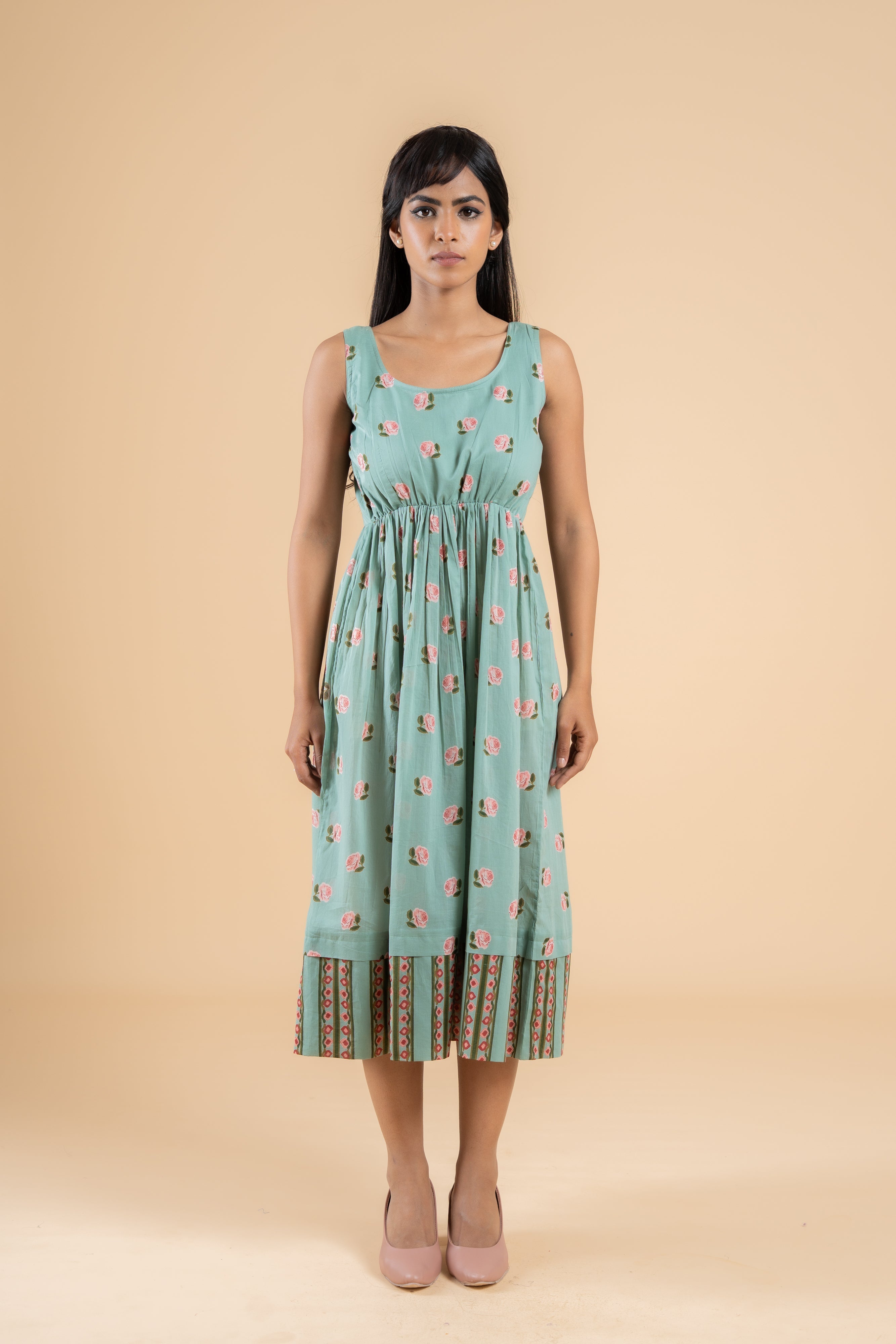 SAGE GREEN PANKHUDI  DRESS WITH JACKET SET OF 2