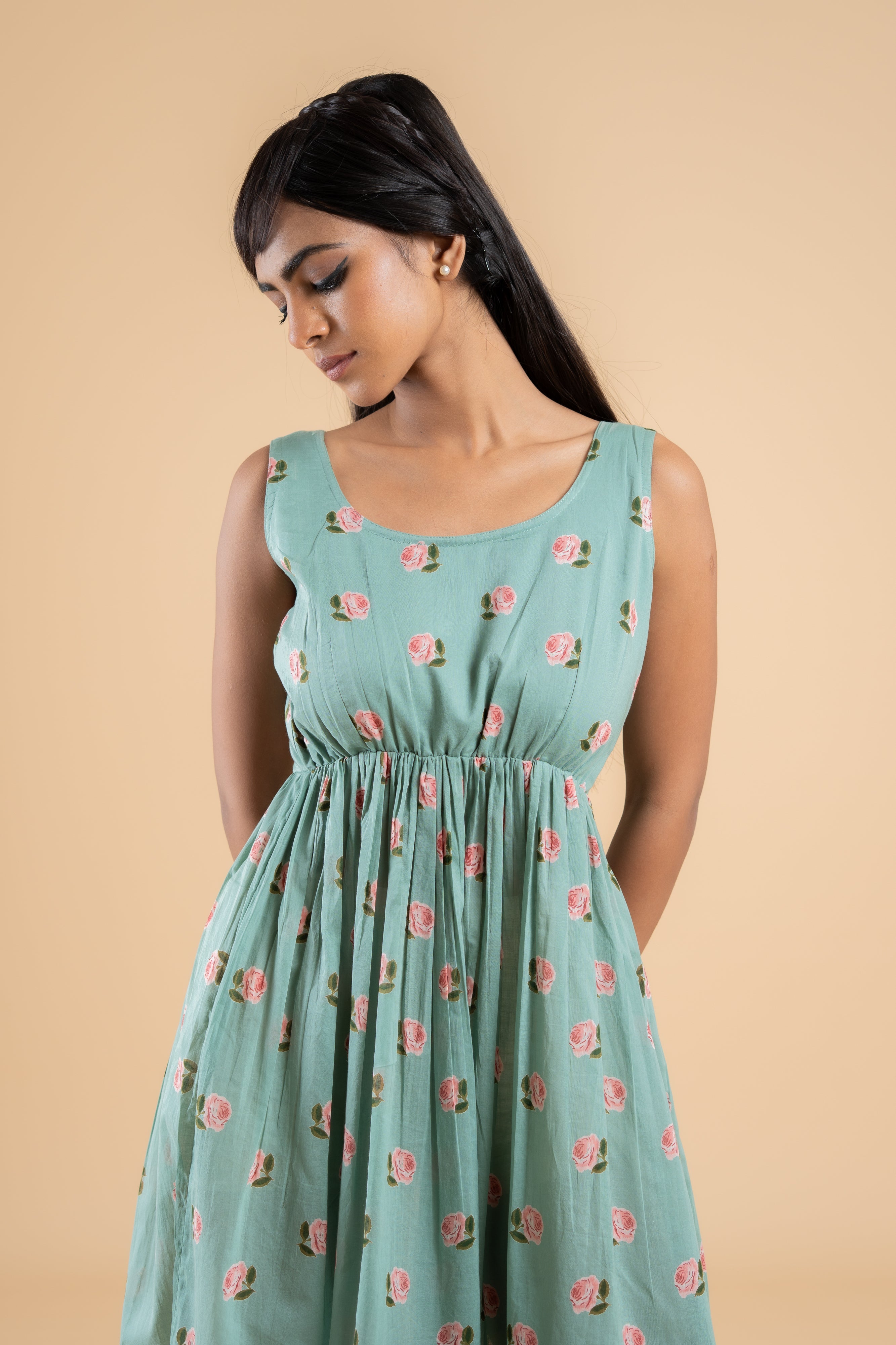 SAGE GREEN PANKHUDI  DRESS WITH JACKET SET OF 2