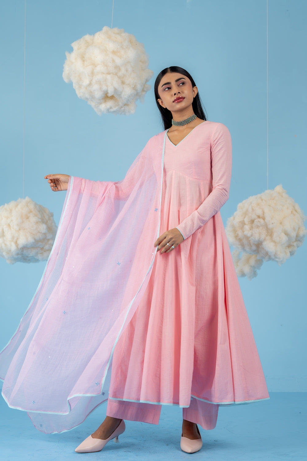 BABY PINK  BERRY ANARKALI SET OF 3