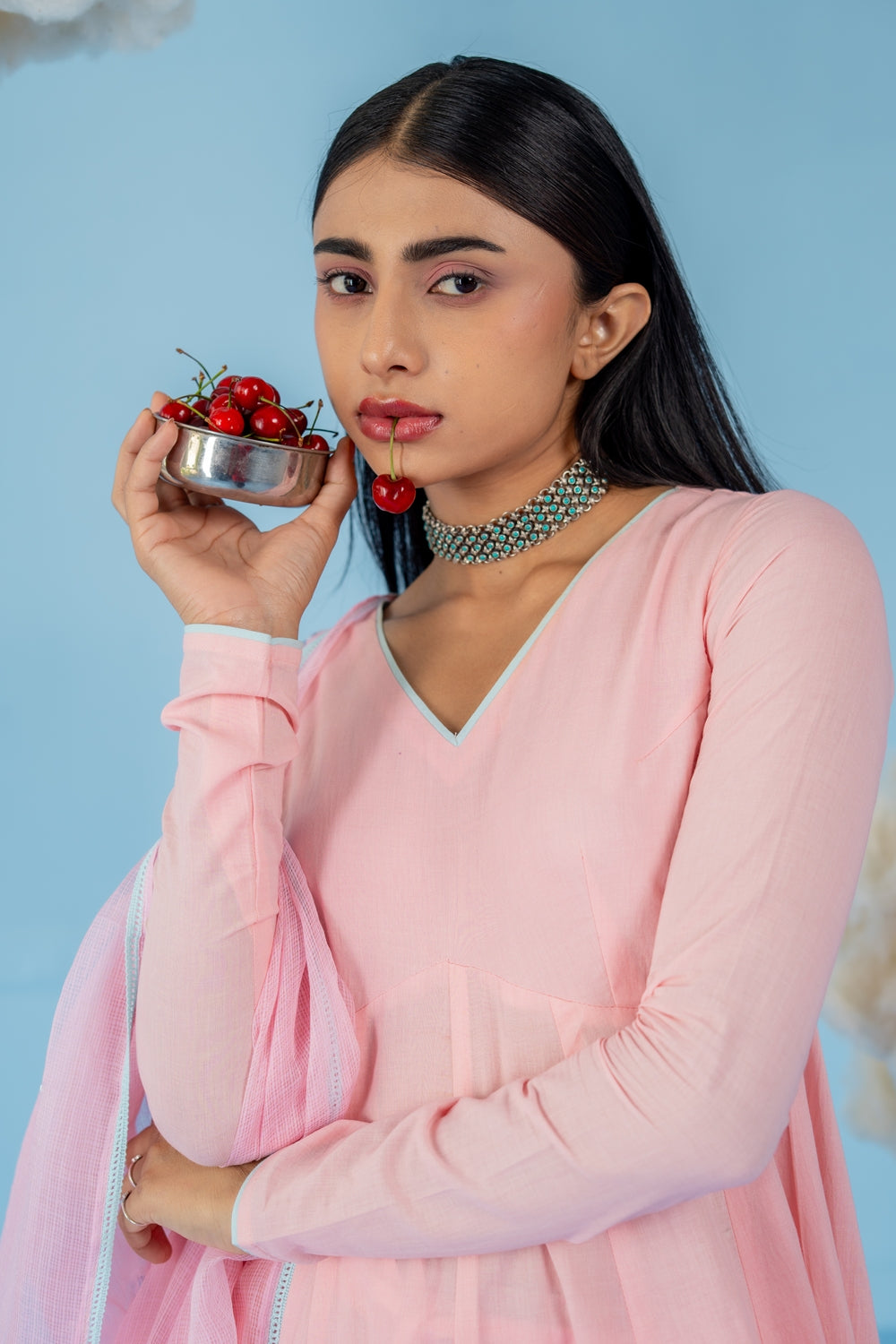 BABY PINK  BERRY ANARKALI SET OF 3