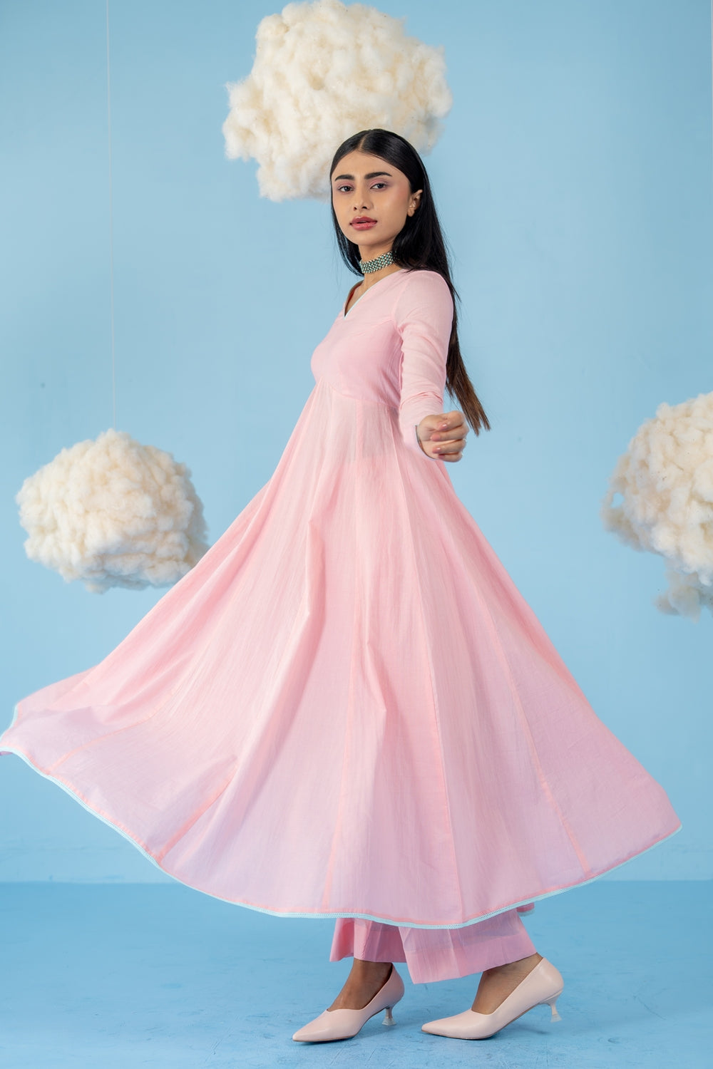 BABY PINK  BERRY ANARKALI SET OF 3