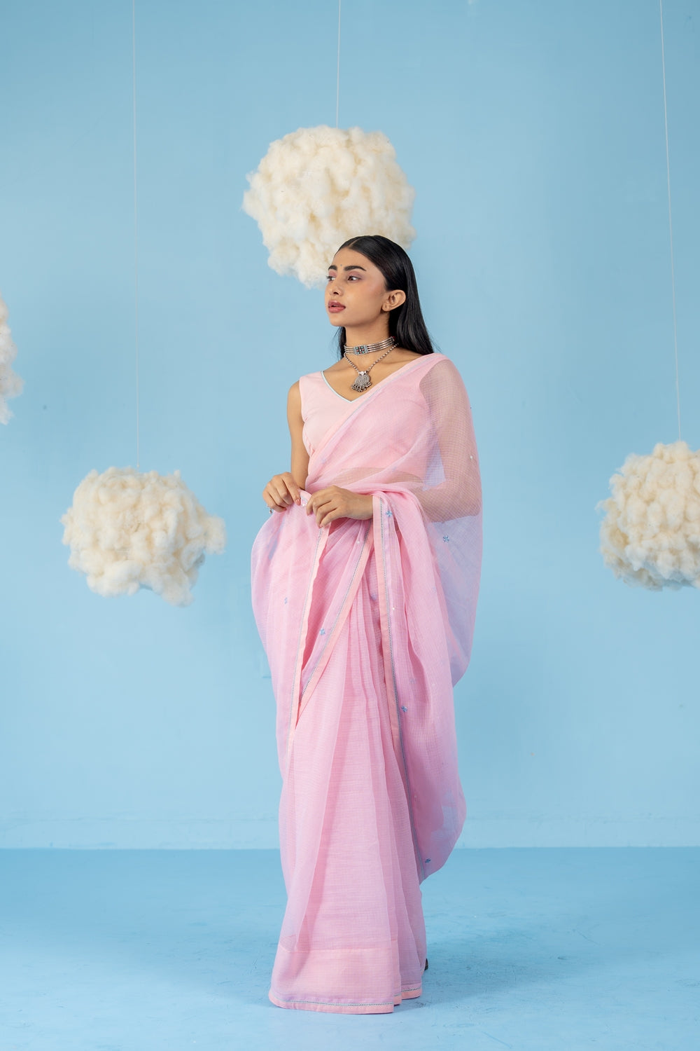 BABY PINK STRAWBERRY  SAREE WITH UN-STITCHED BLOUSE