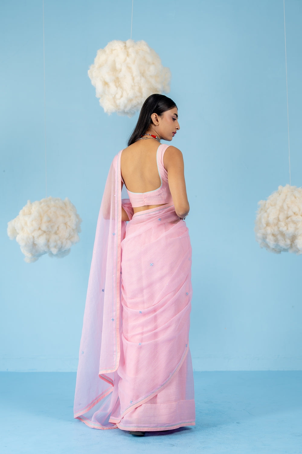 BABY PINK STRAWBERRY  SAREE WITH UN-STITCHED BLOUSE