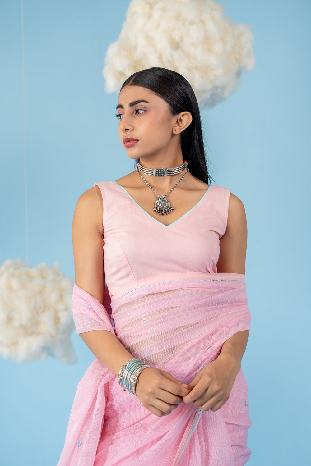 BABY PINK STRAWBERRY  SAREE WITH UN-STITCHED BLOUSE