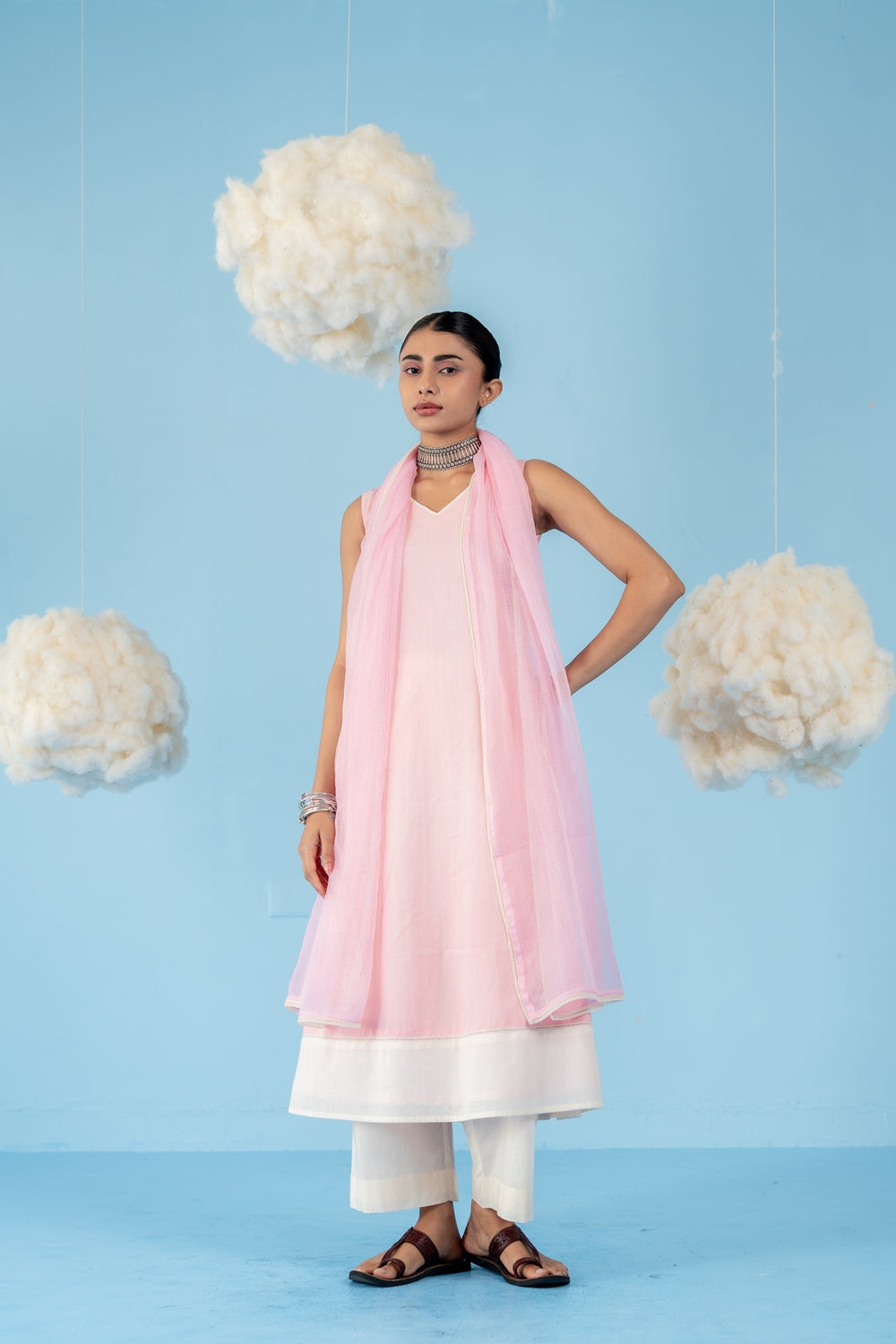 BABY PINK  ROSE KURTA SET OF 3