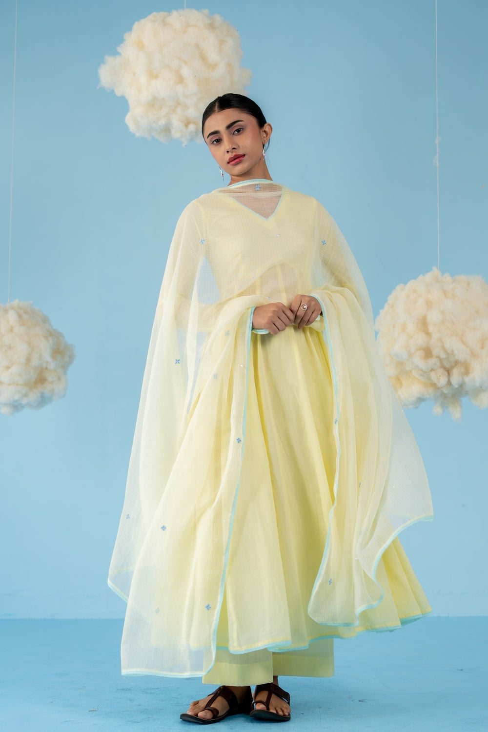 BUTTER YELLOW  MANGO ANARKALI SET OF 3