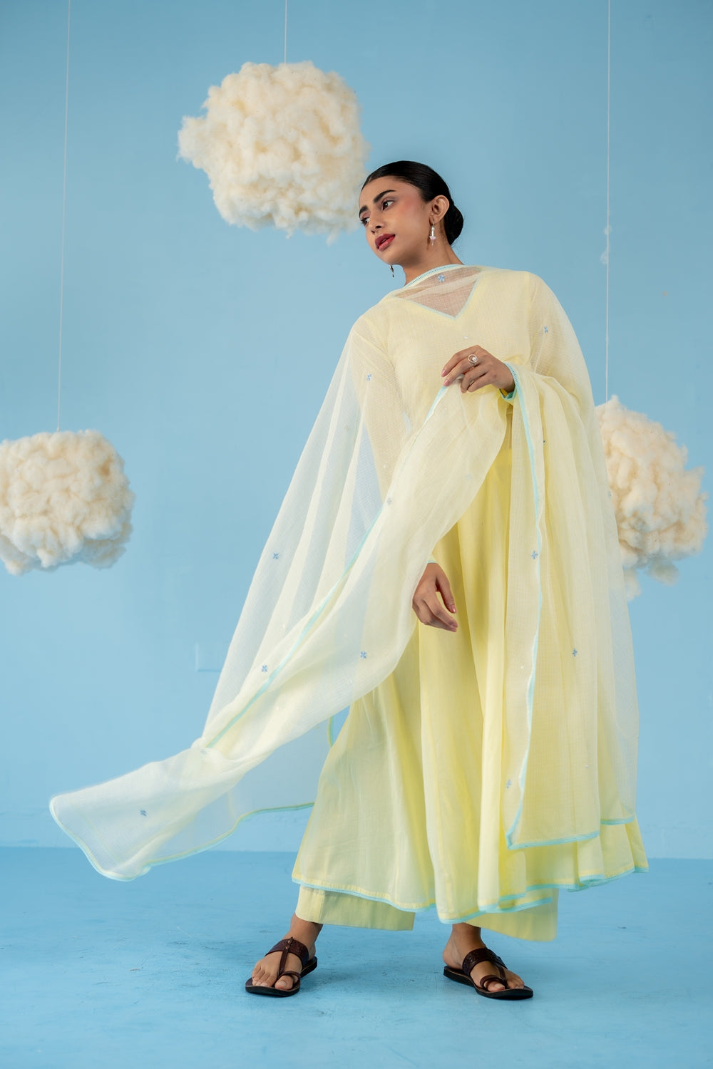BUTTER YELLOW  MANGO ANARKALI SET OF 3