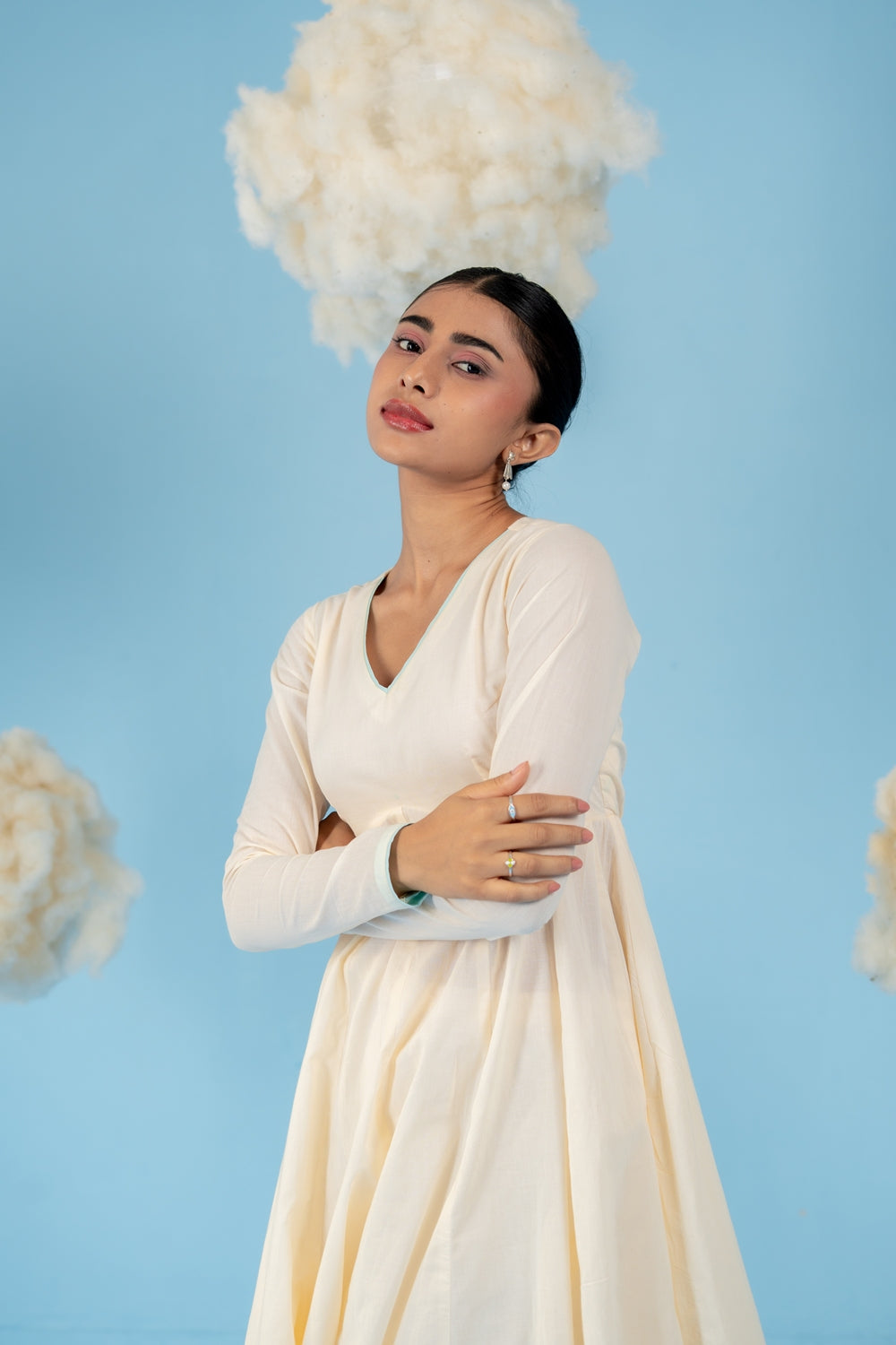 OFF-WHITE  ALMOMD MILK ANARKALI SET OF 3