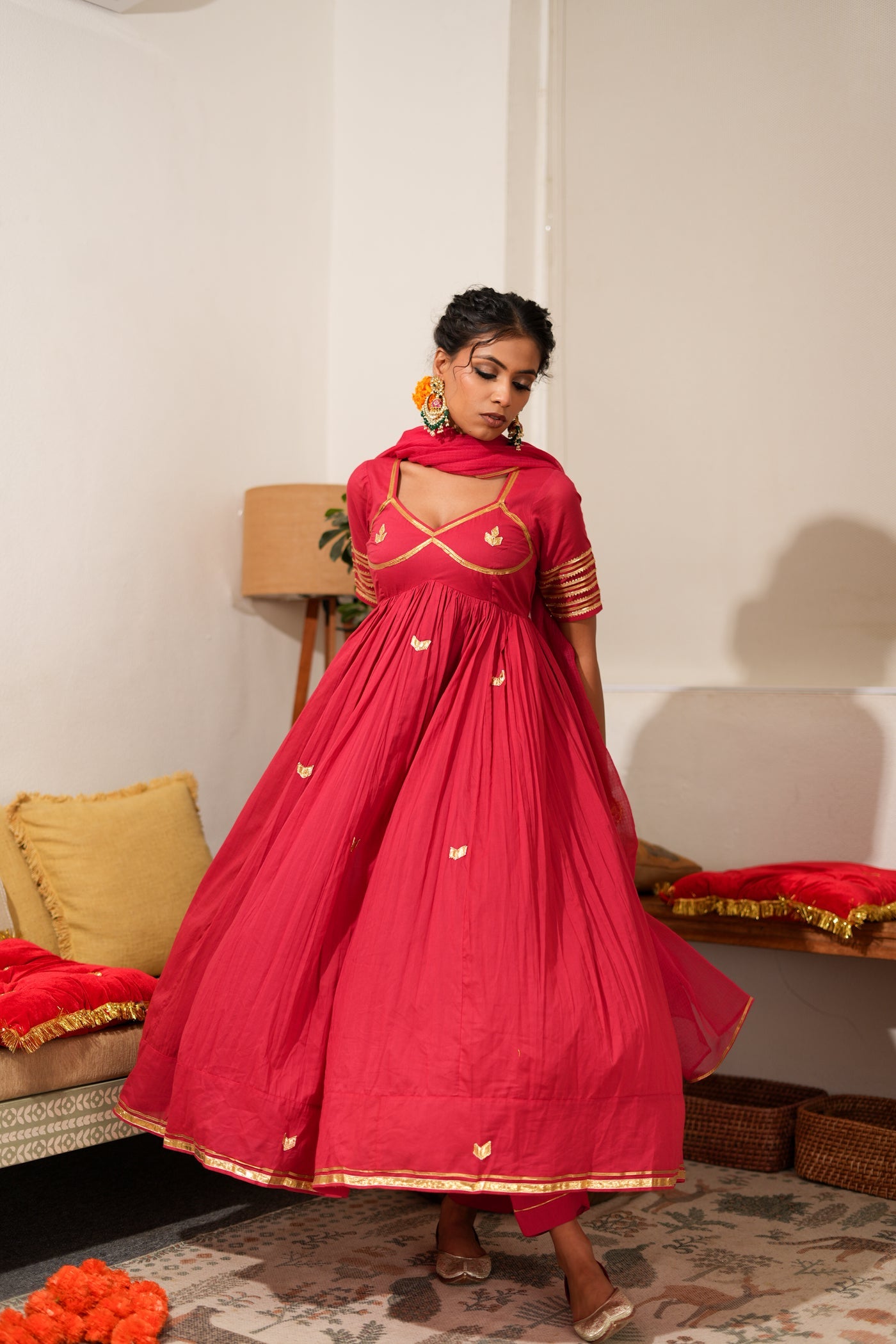 RED AANGI ANARKALI SET OF 3
