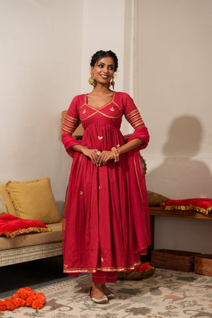 RED AANGI ANARKALI SET OF 3