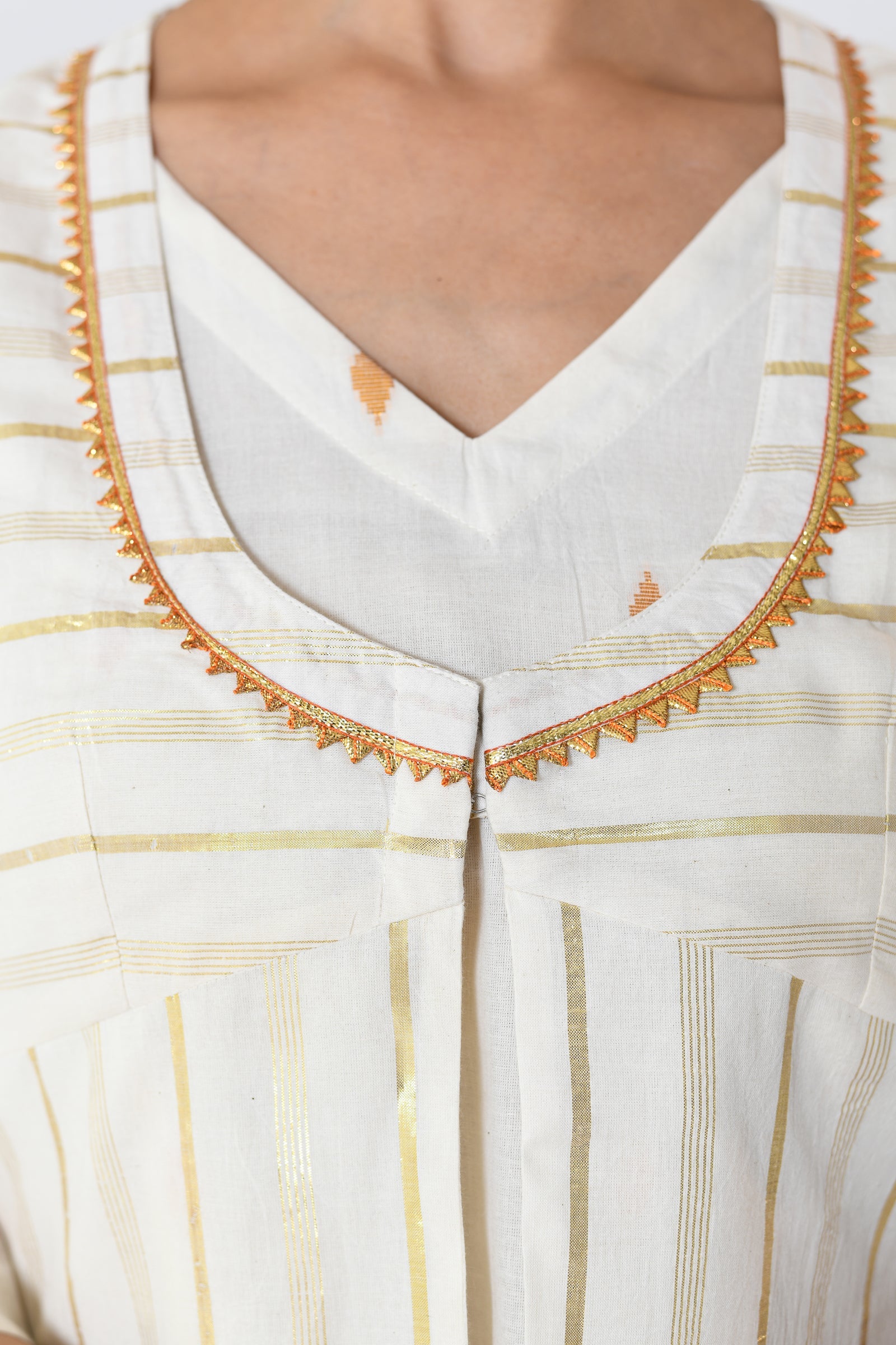 Chakri White Lurex V-neck Dress with Koti