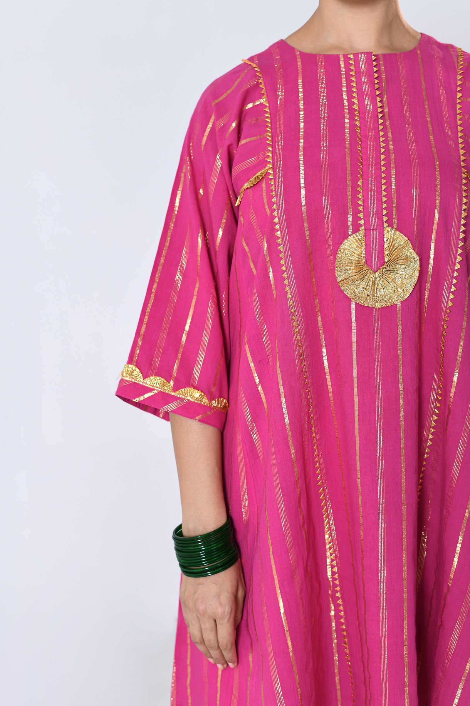 Chatkeela Pink Lurex Round Neck A-line Kurta