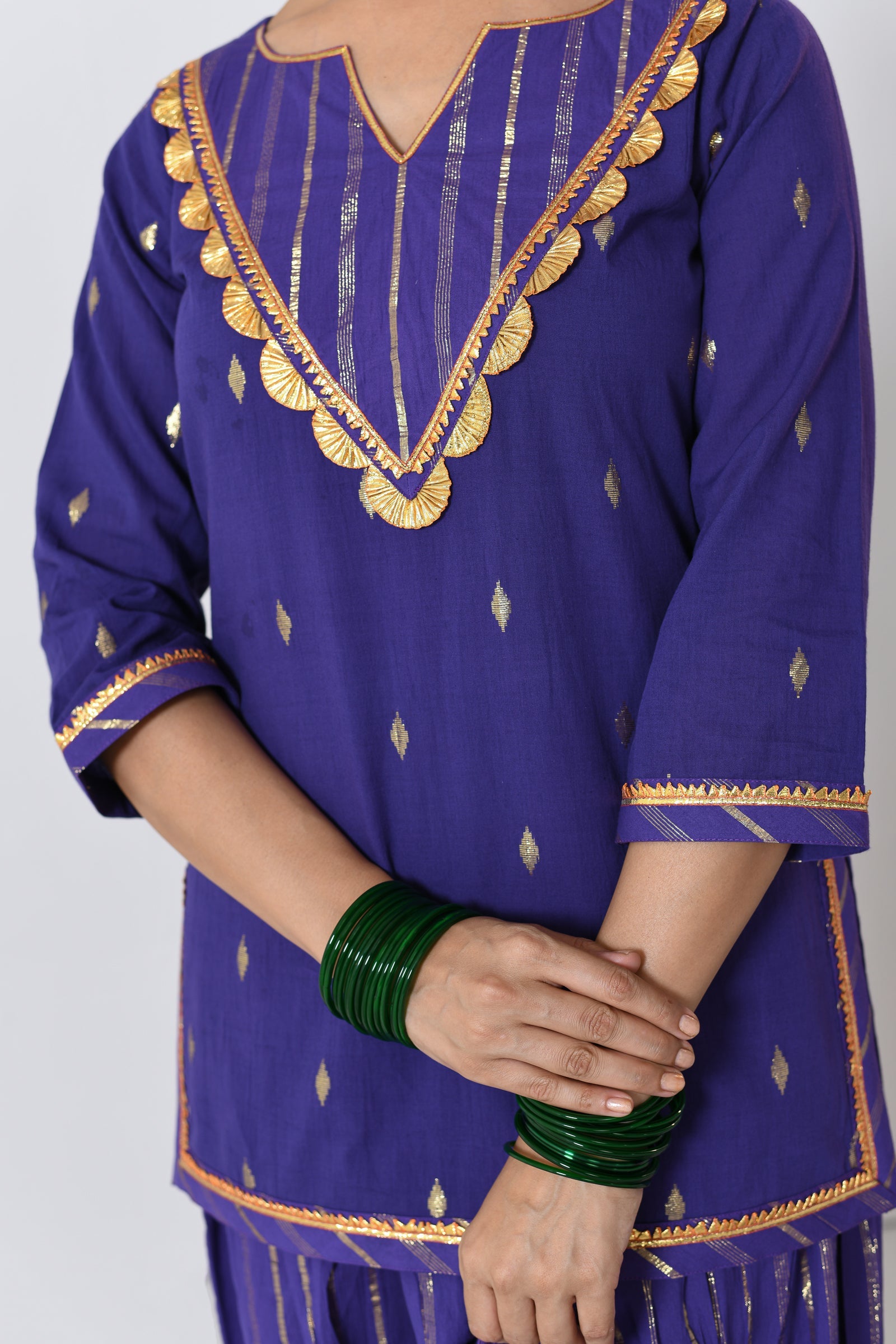 Nayantara Purple Lurex Round Neck Short kurta with Patiyala and Dupatta
