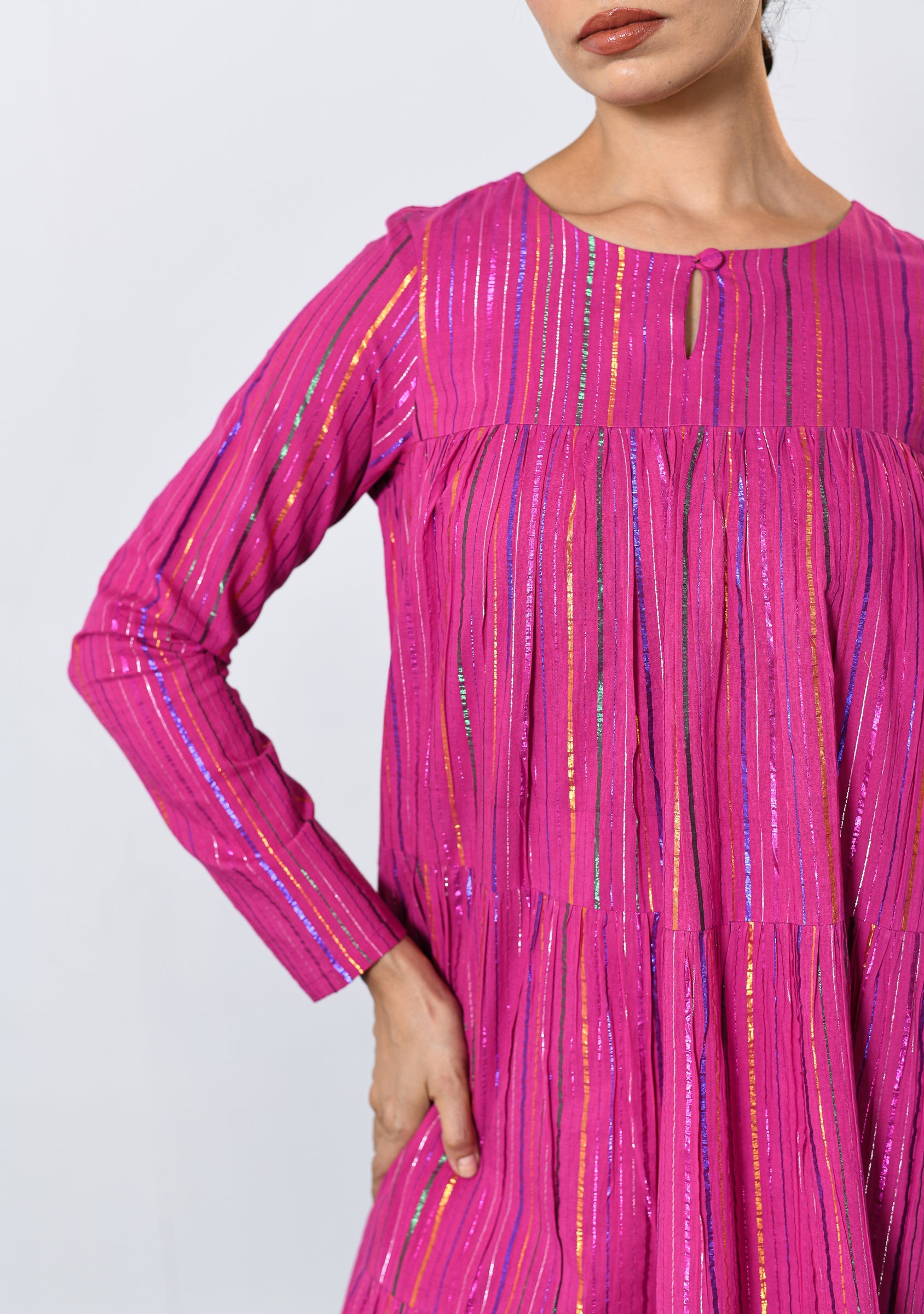 Rangmala Pink Multicolor zari Lurex Tiered Anarkali with Pants (RTS)