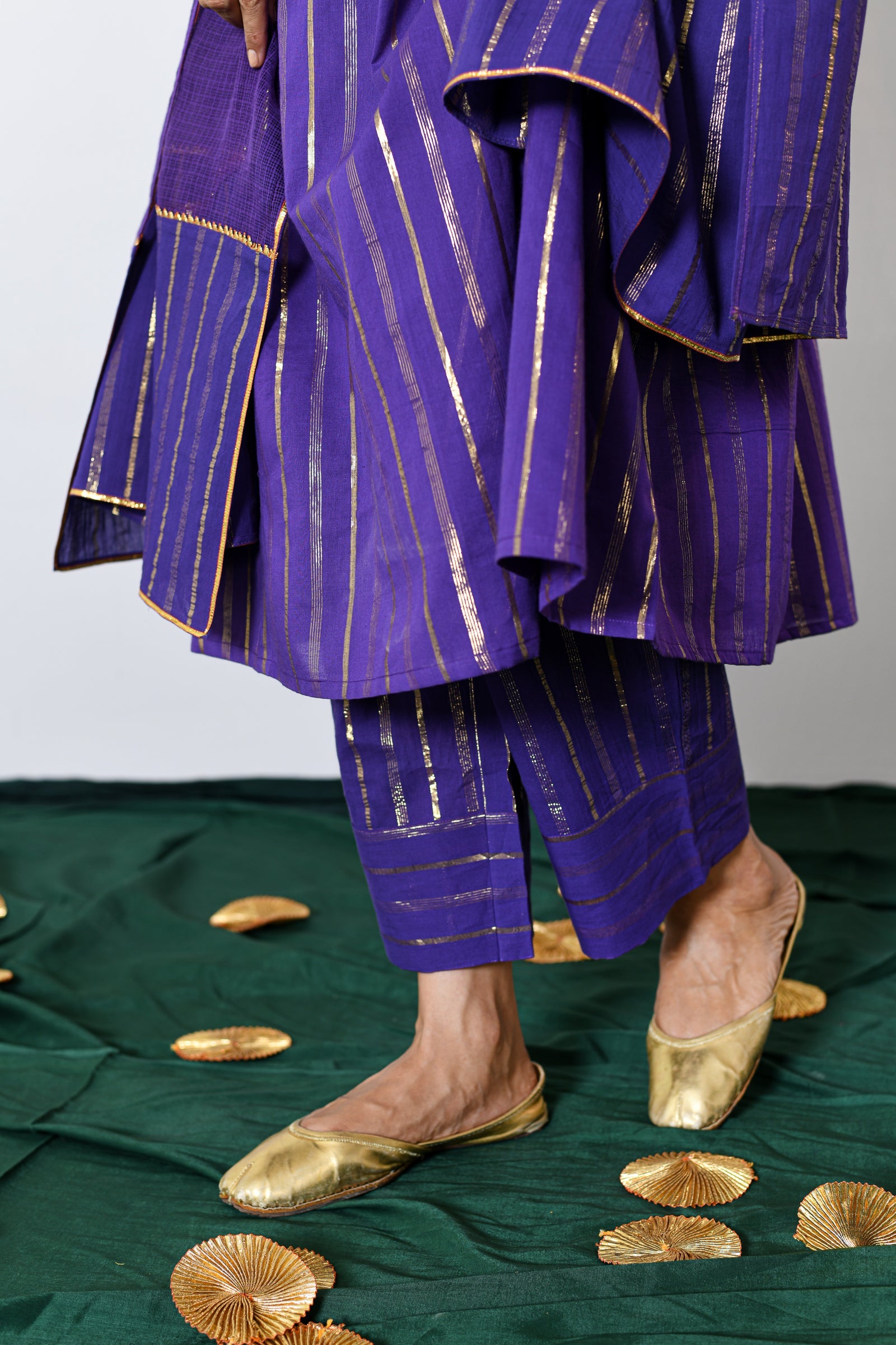 Neelima Purple Lurex Round Neck A-line Kurta, Pant and Dupatta