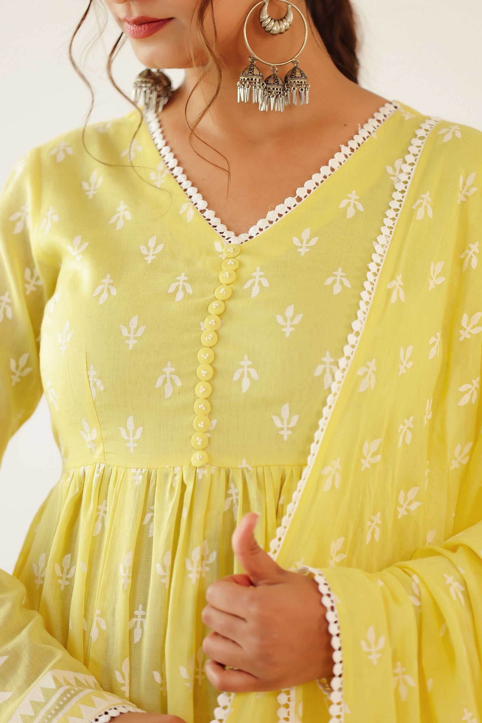 VARNIKA YELLOW MULMUL ANARKALI SET (RTS)