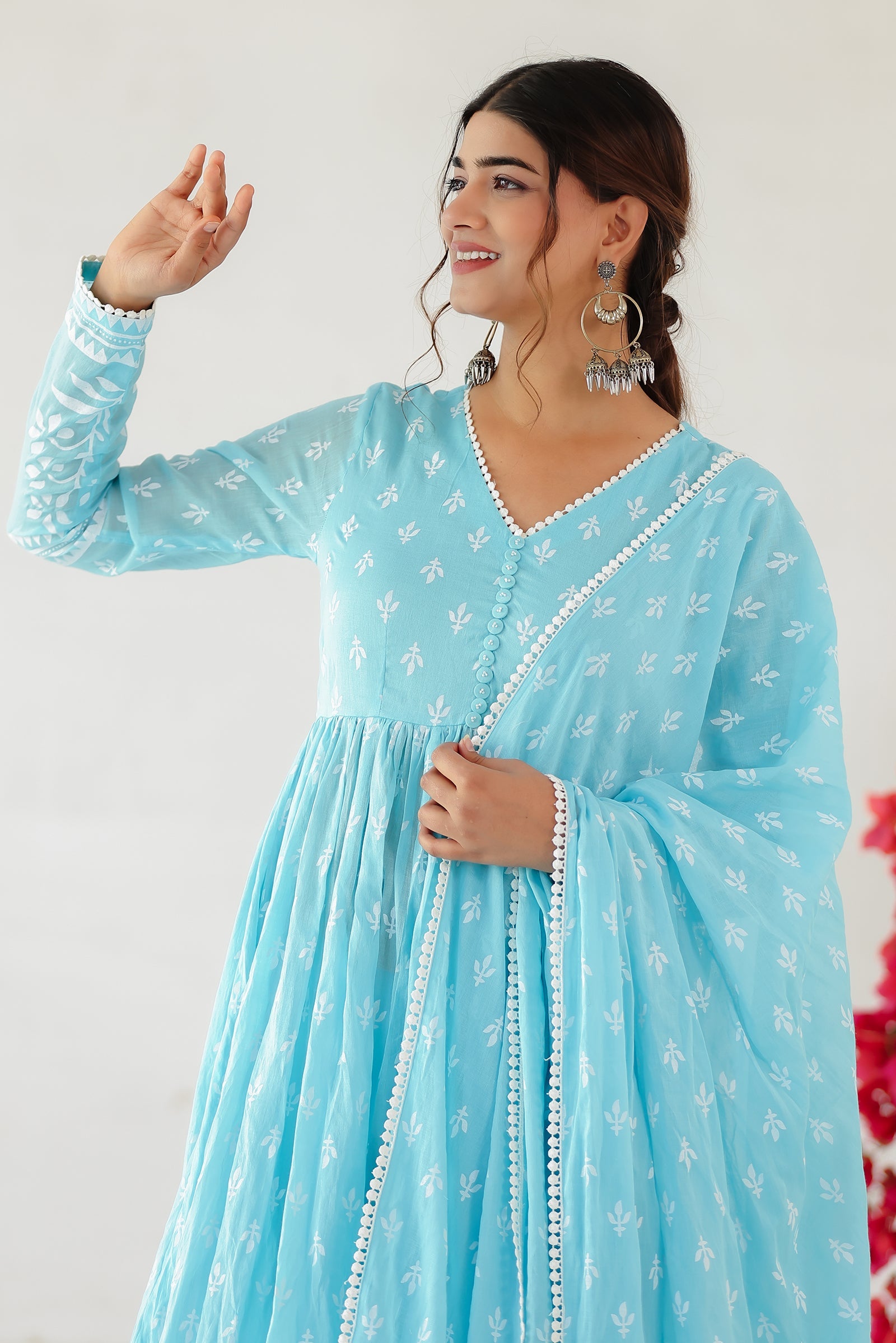 MAITREE ICE BLUE MULMUL ANARKALI SET (RTS)