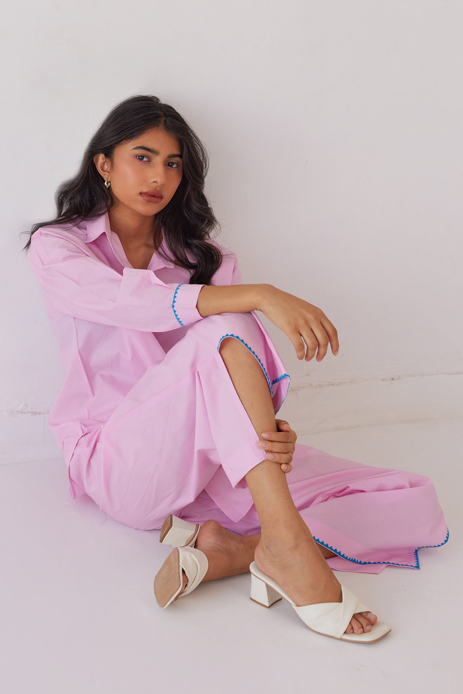 DELIGHT PINK POPLIN EMBROIEDERED SHIRT CO-ORD SET