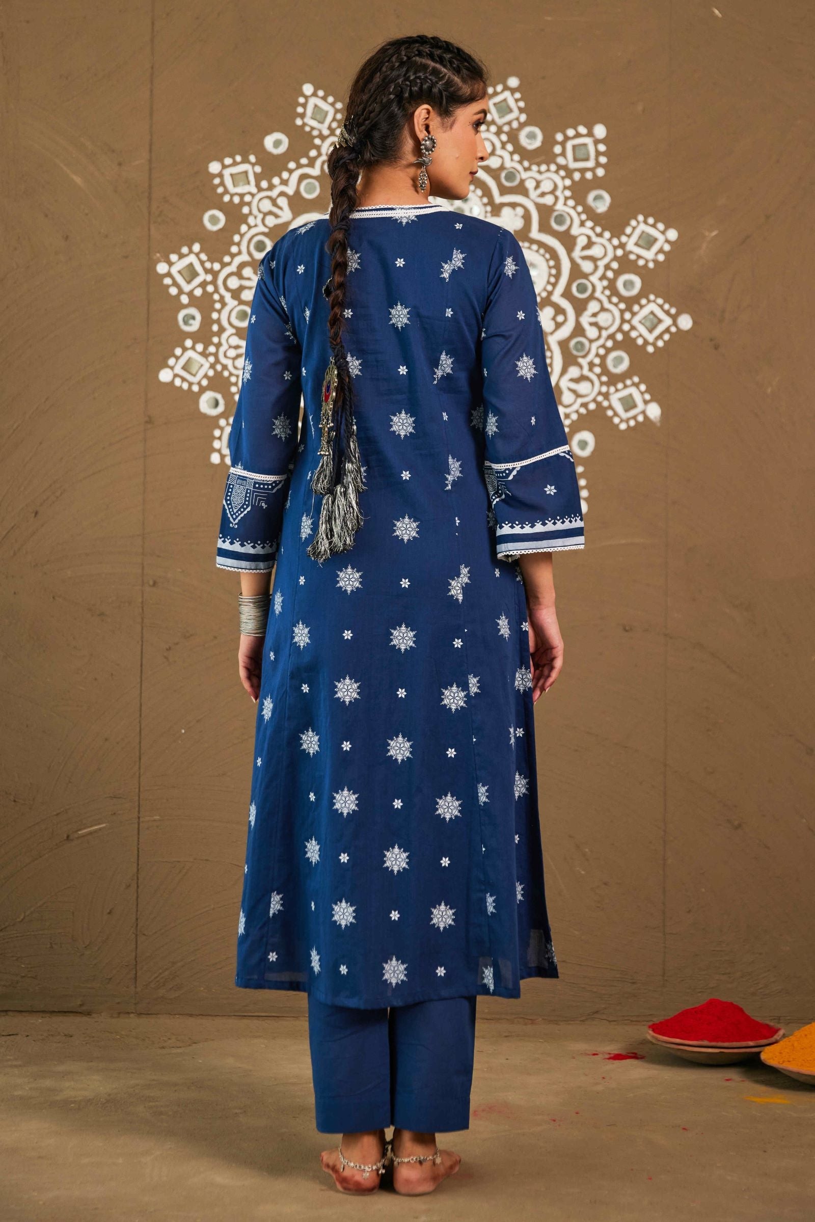 Kapur Blue Cotton Loose Fitted A-Line Set