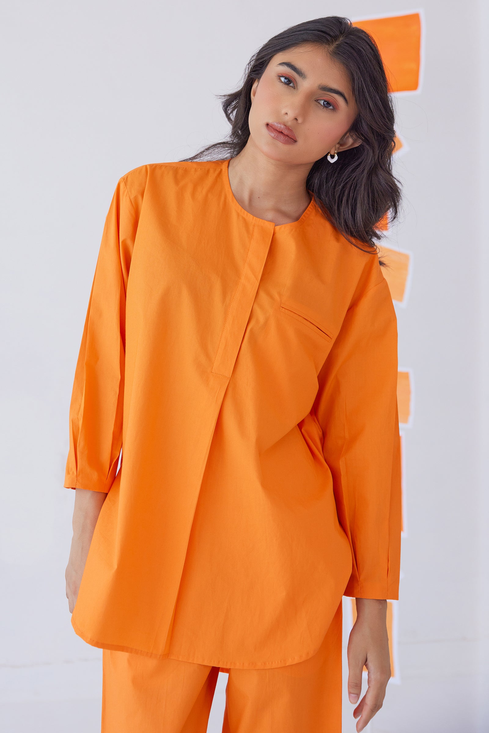 SORBET ORANGE POPLIN SHIRT PANT CO-ORD SET