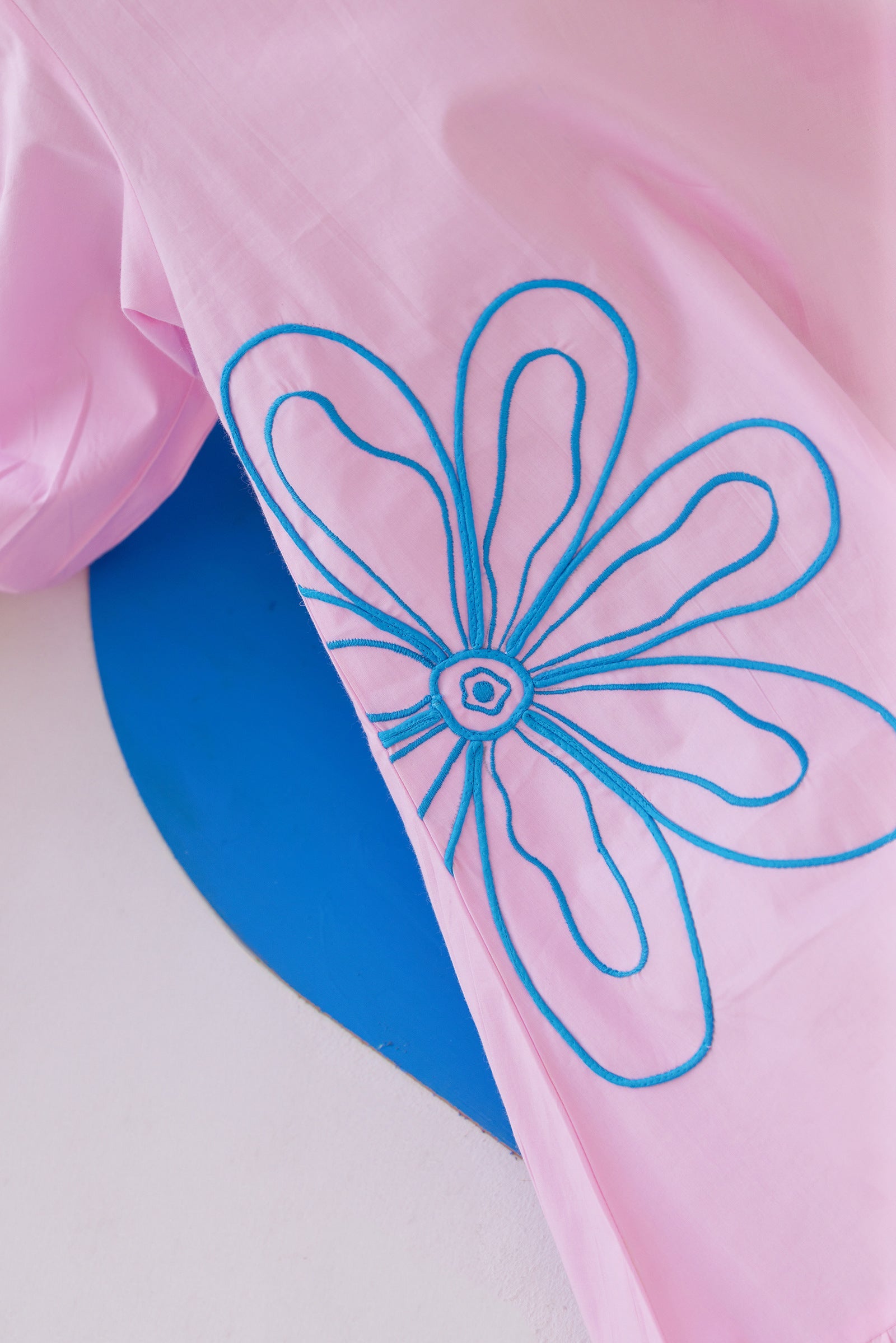 PARFAIT PINK POPLIN EMBROIDERED TIERED CALF LENGTH DRESS