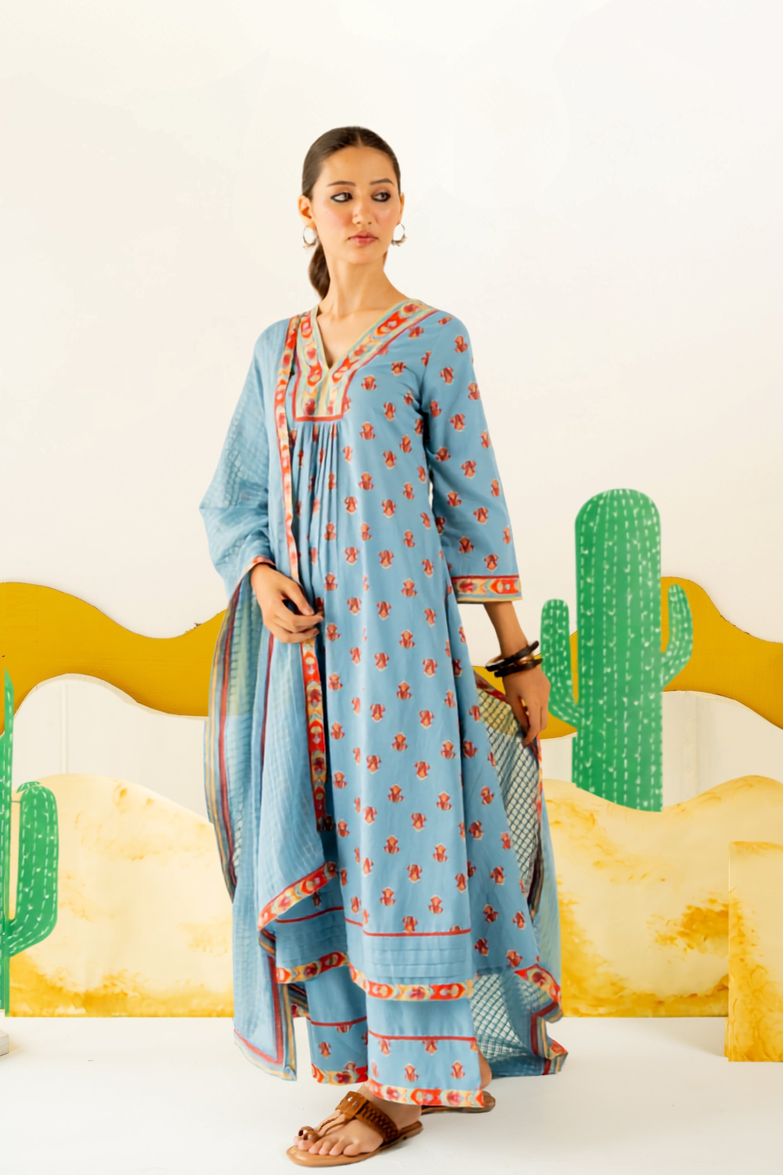 HERITAGE BLUE RAUNAQ KURTA SET OF 3