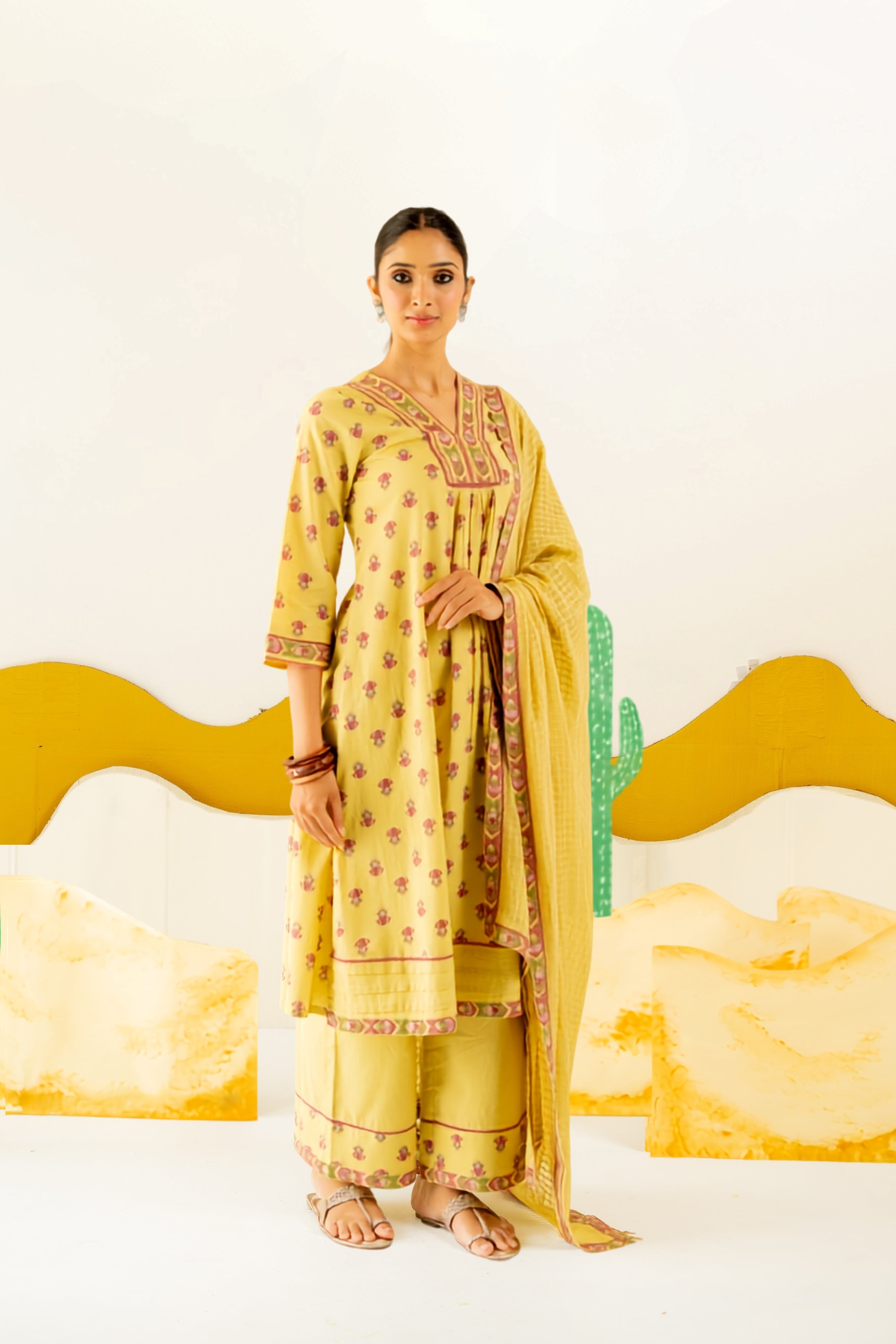 WARM OLIVE RAUNAQ KURTA SET OF 3