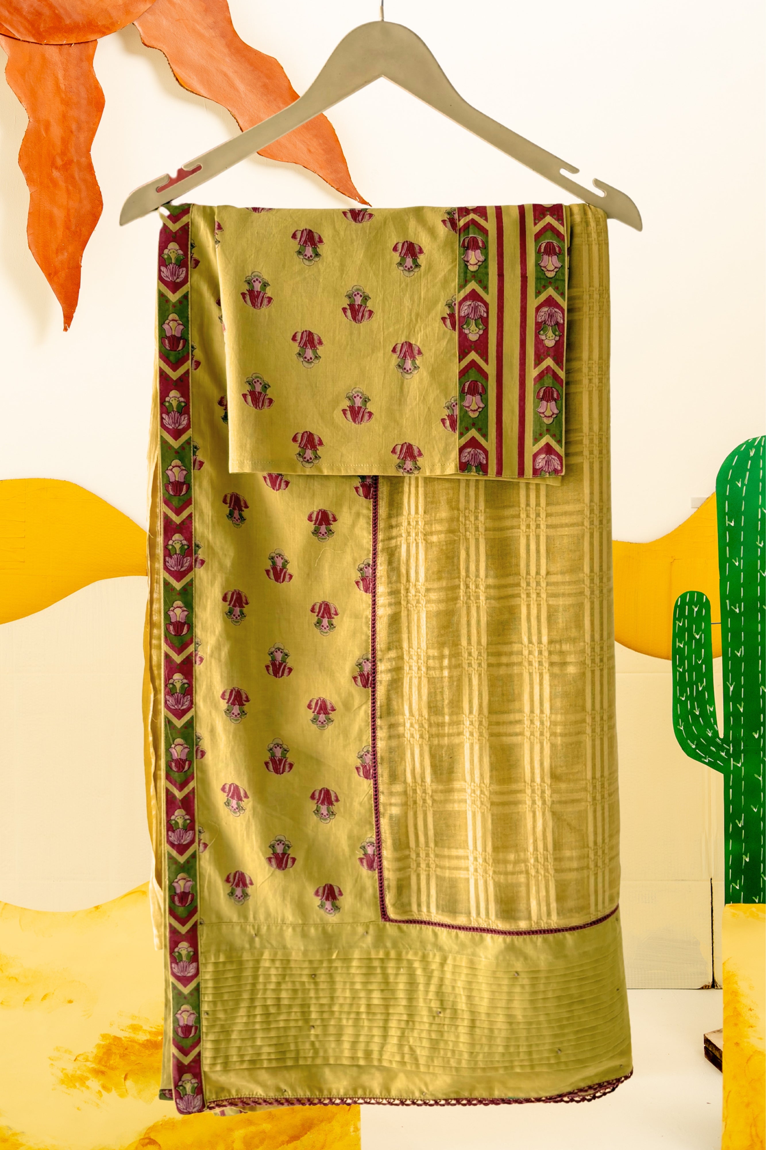 WARM OLIVE VASUNDHARA SAREE WITH UNSTITCHED BLOUSE