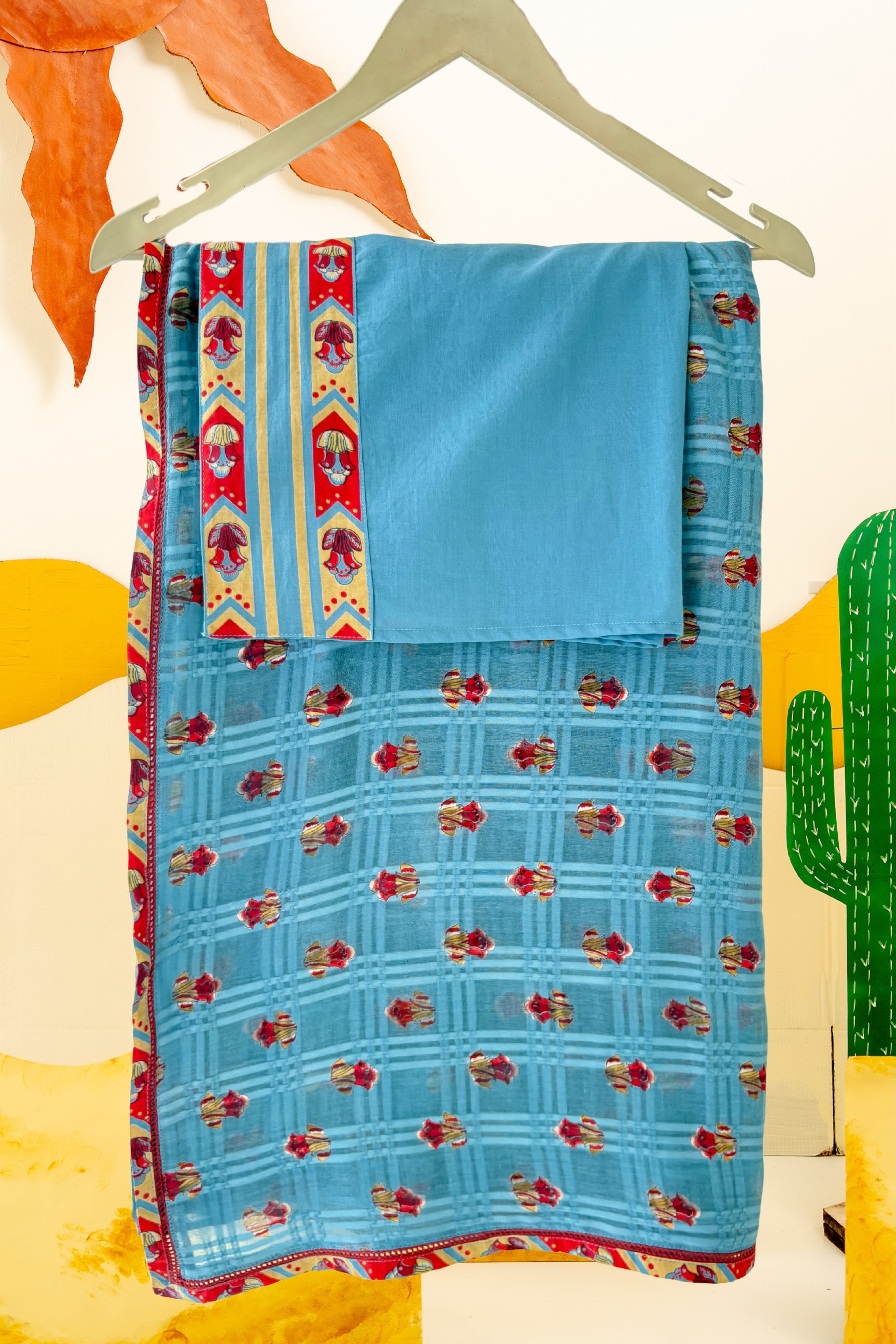 HERITAGE BLUE AVANI SAREE WITH UNSTITCHED BLOUSE