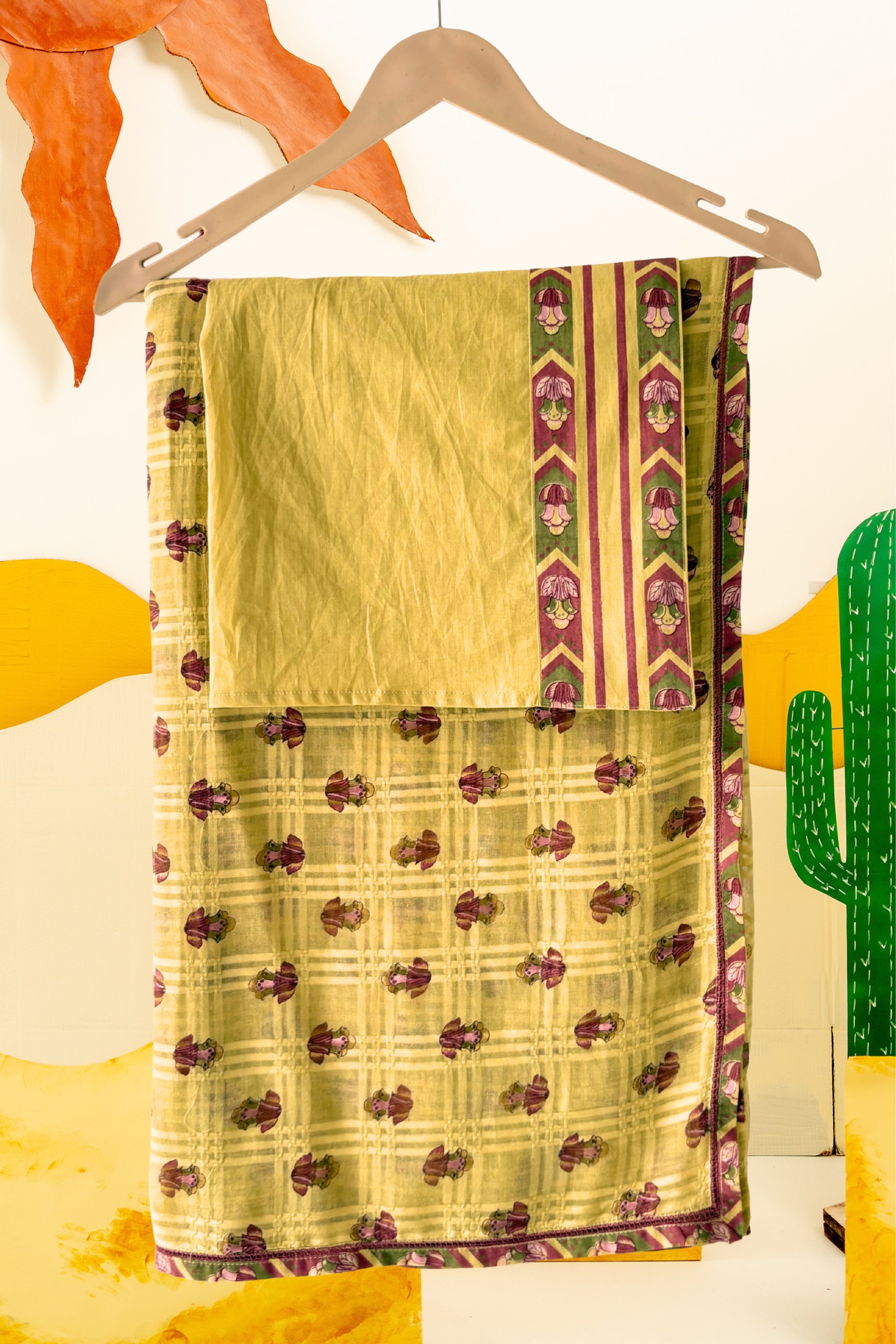 WARM OLIVE AVANI SAREE WITH UNSTITCHED BLOUSE