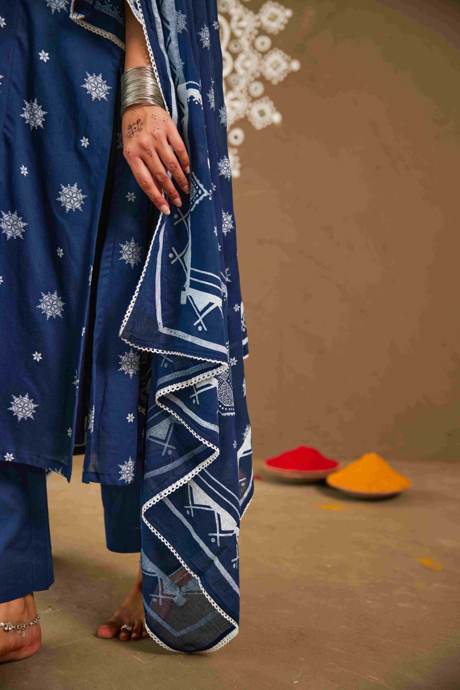 Kapur Blue Cotton Loose Fitted A-Line Set