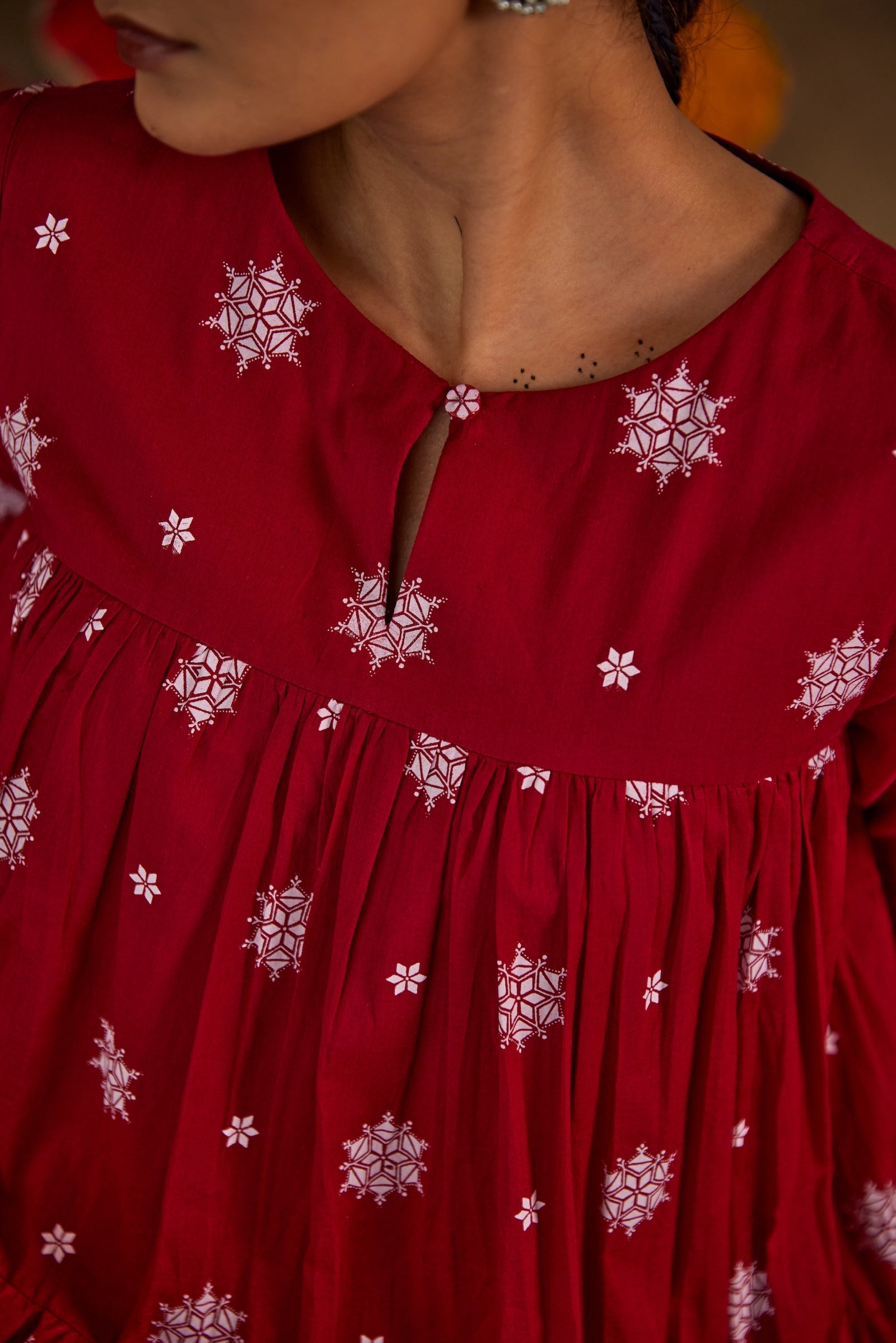 Kumkum Red Mul Cotton Tiered Anarkali Set (RTS)