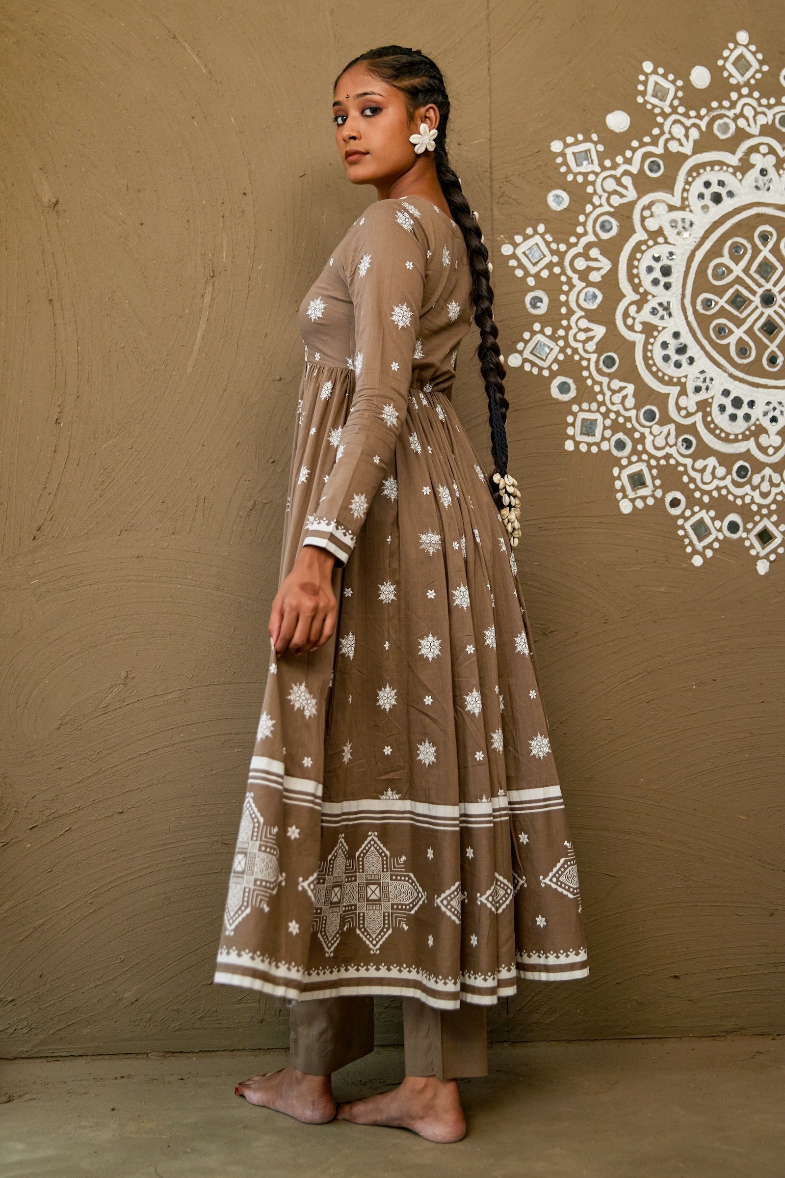 Janki Brown Mul Cotton V Neck Anarkali Set