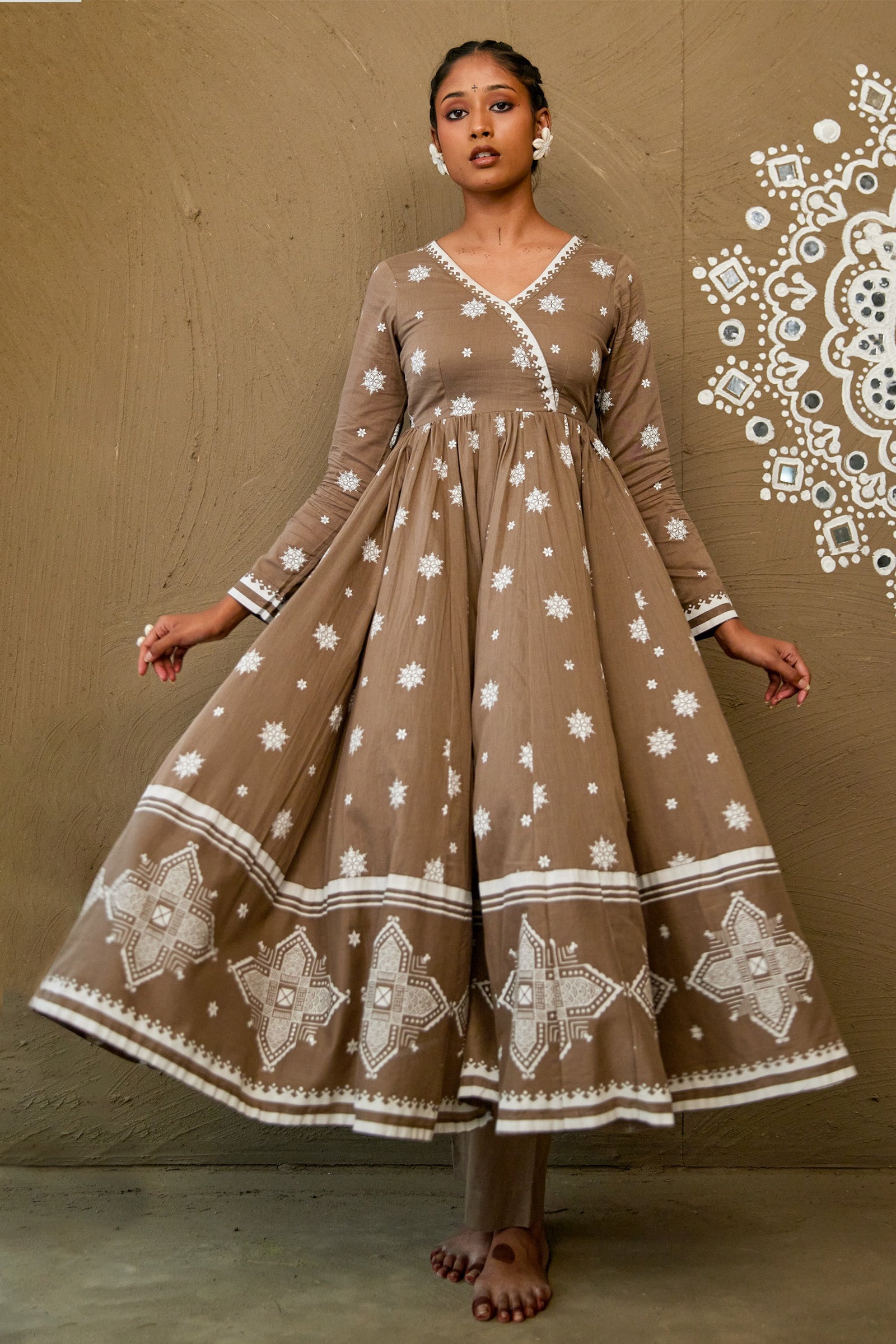 Janki Brown Mul Cotton V Neck Anarkali Set