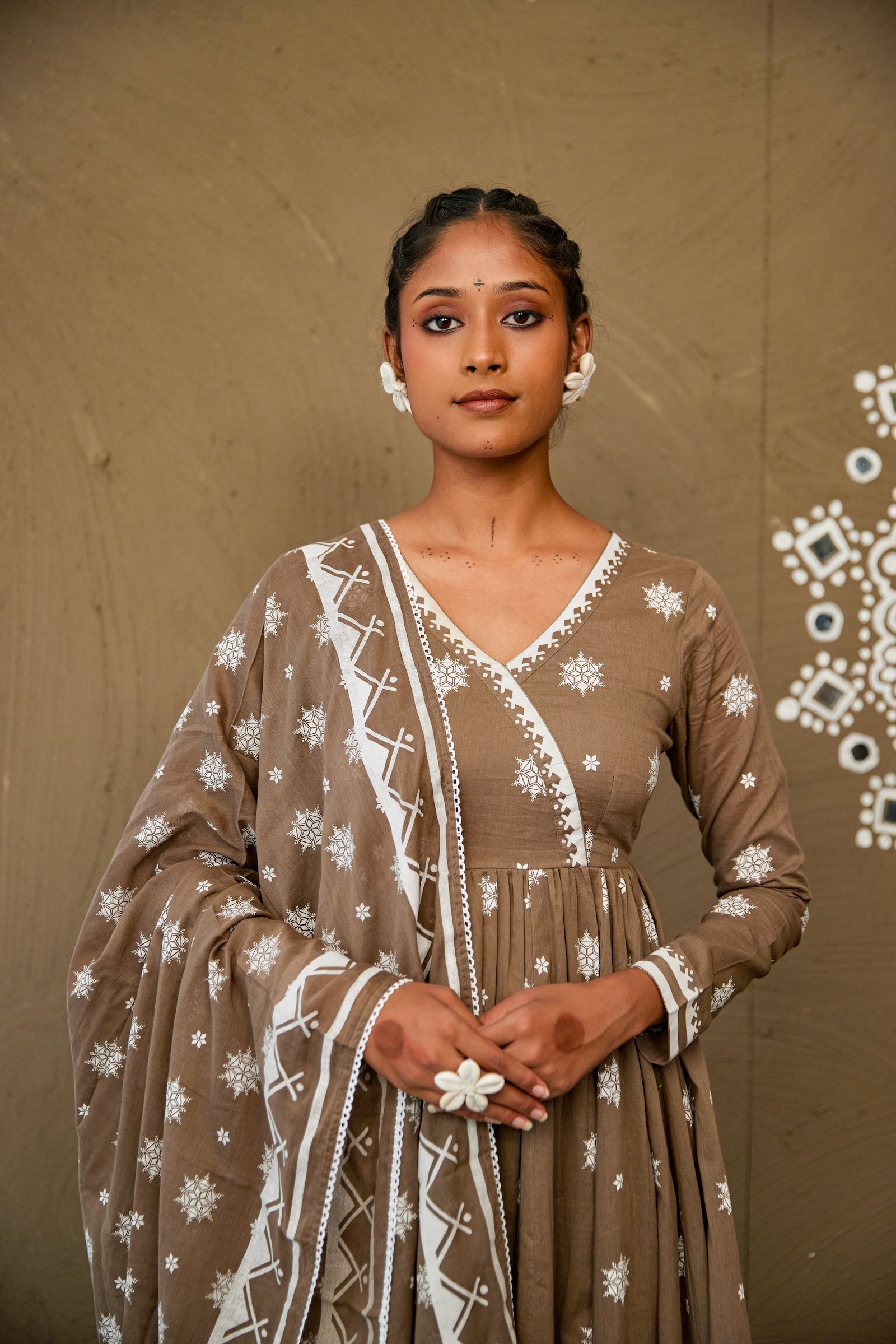 Janki Brown Mul Cotton V Neck Anarkali Set