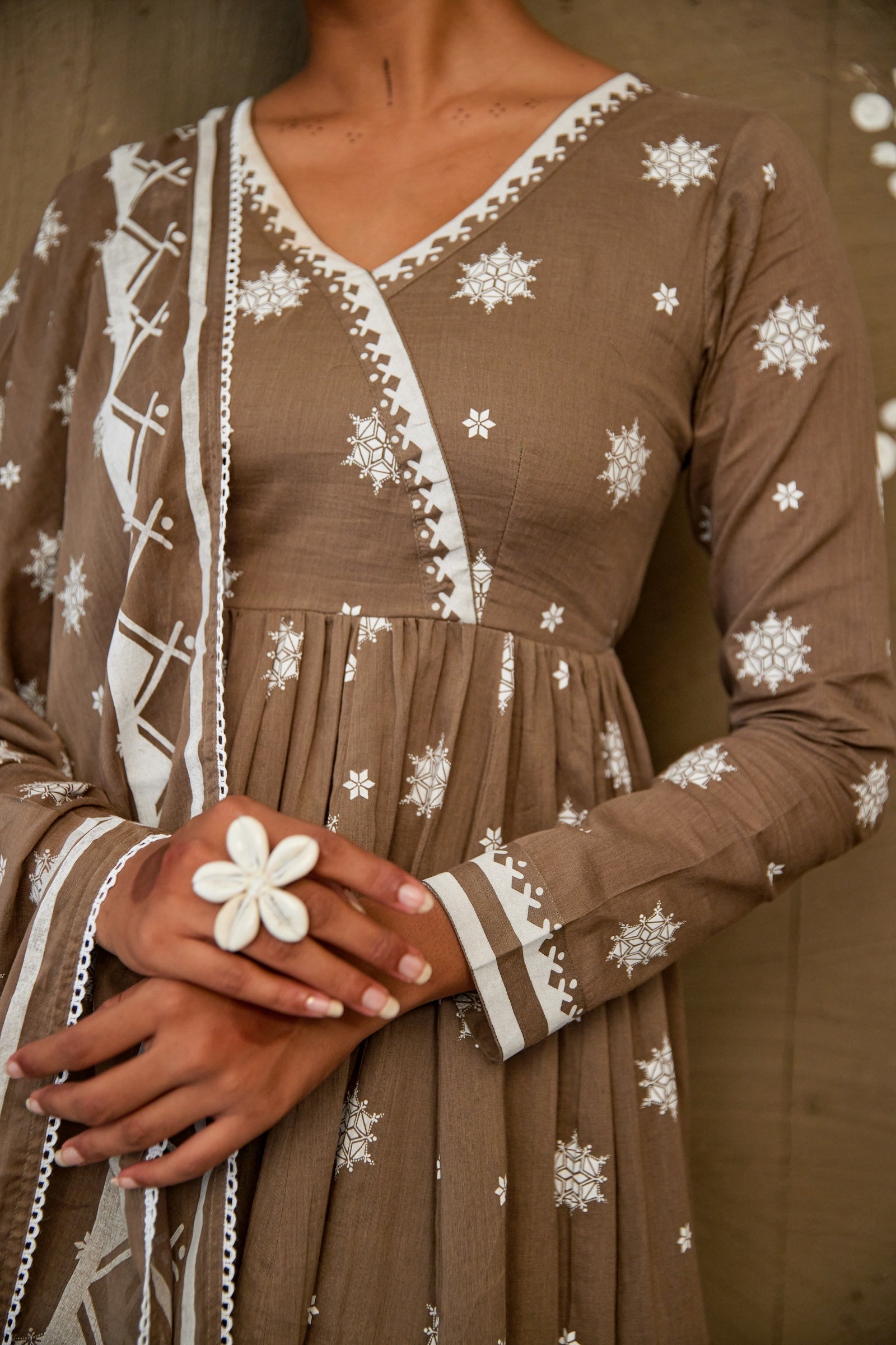 Janki Brown Mul Cotton V Neck Anarkali Set